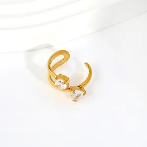 Gold stainless steel C-shaped ear clip with sparkling clear crystals for non-pierced ears