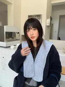 Korean style light blue knitted hooded scarf shawl with ear protection for winter