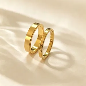 Minimalist Titanium Steel Smooth Surface Plain Ring For Women Couple Matching Band Gold Color Polished Circle Finger Ring Fashion Jewelry Gift