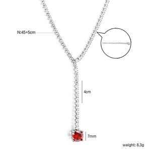 Elegante zilveren Y-vormige ketting met rode edelsteen hanger en 45+5cm details