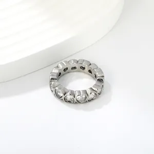 Elegant silver stainless steel ring featuring heart-shaped white cubic zirconia detail