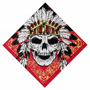 Detail view of a 100% cotton bandana with Indian skull and war bonnet print