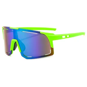 Lunettes de cyclisme vert néon haut de gamme avec verres polarisés miroir UV400.