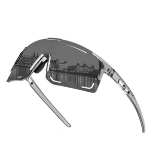 Lunettes de soleil de cyclisme professionnelles avec protection UV et verres miroir.