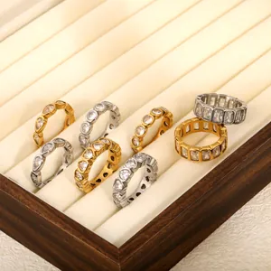 Stainless Steel Rhinestone Eternity Rings For Women Gold Silver Plated Water Drop Baguette Round Heart Geometric Square Band Rings Jewelry Gift