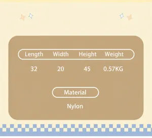 Detailed size chart and nylon material information for fashion large capacity travel backpack