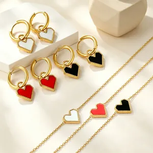 Roestvrij Stalen Hart Hanger Ketting Oorbellen Armband Set Vintage Schulpwiel Acryl Inlay Goud Sieraden Set Voor Vrouwen
