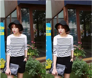 Asian model wearing a stylish black wide-brimmed felt hat in an outdoor setting