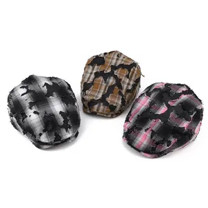 Vintage distressed plaid ivy caps with ripped details for women in multiple colors
