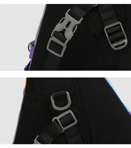Macro detail of adjustable plastic buckle and nylon straps on a sport crossbody bag