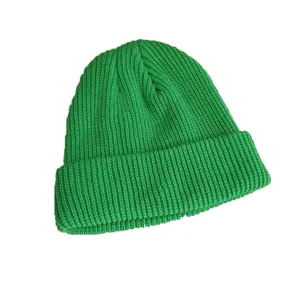 Vibrant green unisex short knitted beanie docker hat for casual street style
