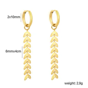 Detailed size measurements for these gold-plated wheat leaf tassel dangle earrings