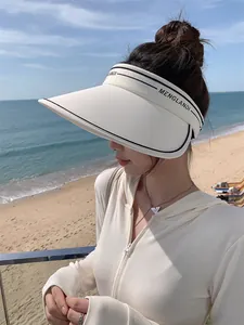 Chapeau de soleil élégant à large bord pour femme avec protection UV pour la plage.