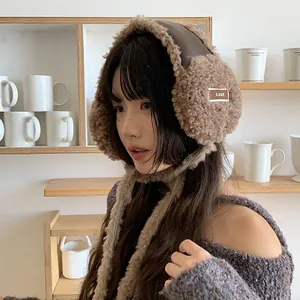 Cache-oreilles en peluche de style coréen avec lanière en cuir pour la chaleur hivernale