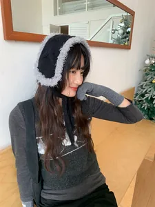 Korean style plush ear muffs with tie-straps for winter warmth and wind protection