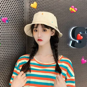 Sombrero de Pescador de Algodón Bordado con Letras de Estilo Dulce Coreano para Mujer Aire Libre Verano Protector Solar a Prueba de Viento Bucket Hat Casual