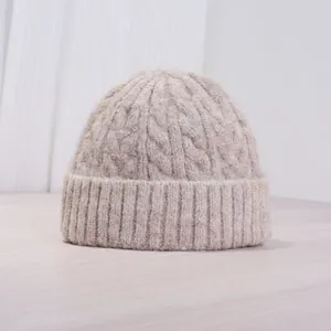 Gorro de Punto Trenzado para Mujer Invierno Cálido Color Sólido Estilo Coreano Simple Gorro de Lana Cortavientos Accesorios