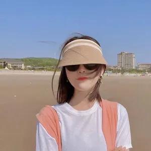 Visière en Paille pour Femmes Chapeau de Soleil à Large Bord Pliable Bandeau de Protection Solaire Chapeau de Plage Vacances