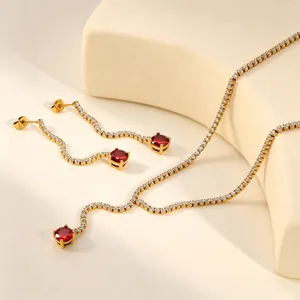 Roestvrij Stalen Pave Strass Y-Vormige Hanger Halsketting Kwastje Oorbellen Sieradenset Voor Vrouwen Dagelijks Feest Elegante Accessoires