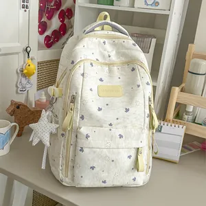 Sweet Korean style backpack with star and leaf patterns for daily casual school use