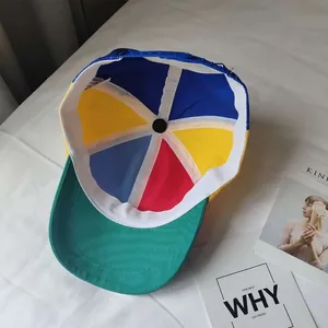 Detailed interior view of a vibrant multi-color kids propeller baseball cap