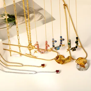 Collier Clavicule en Acier Inoxydable pour Femmes Design de Niche Cœur Fermoir OT Perle Baroque Disque Irrégulier Étoile à Quatre Branches Soleil Lune Perle Abaque Collier en Y Avec Strass Rouge Or Argent Bijoux de Mode