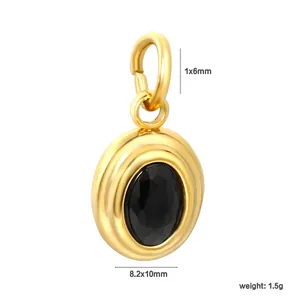 Eleganter schwarzer ovaler Edelsteinanhänger aus vergoldetem Edelstahl für DIY-Schmuck