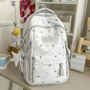Stylish Korean star pattern backpack for daily travel and casual school use in grey