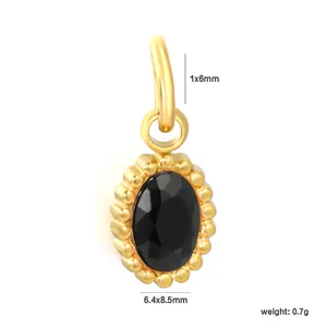 Goldener Edelstahl-Ovalanhänger mit facettiertem schwarzem Stein für DIY-Schmuck