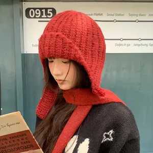 Koreanische einfache Strickmütze mit Ohrenschutz für Damen Warme Wintermütze mit winddichtem Design und Unifarbe für den Außeneinsatz