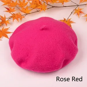 Classic rose red wool beret hat for children and kids in a stylish autumn winter design