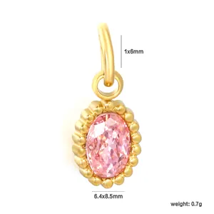 Vergoldeter Edelstahlanhänger mit rosa Zirkon und Maßangaben für DIY-Schmuck