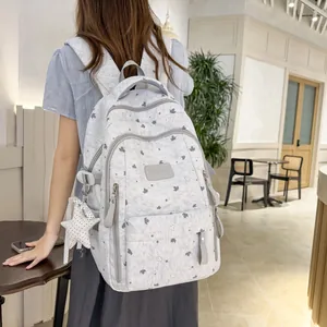Stylish Korean style star pattern casual backpack for women in light grey fabric finish