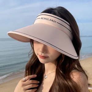 Chapeau Visière de Soleil d'Été pour Femmes en Acrylique Large Bord Queue de Cheval Haute Haut Vide Réglable Mode Décontracté Plage Chapeau de Soleil d'Extérieur