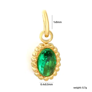 Eleganter grüner ovaler Steinanhänger mit goldener Edelstahlperlenfassung für DIY-Schmuck