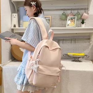Modieuze roze rugzak in Koreaanse stijl voor studenten met sterrenhanger detail