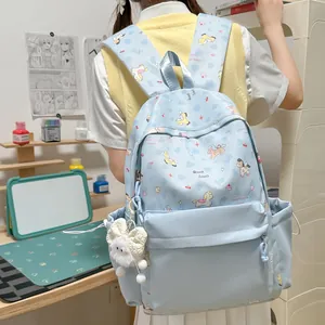 Sweet light blue school backpack with cute cartoon pony prints in soft Japanese style