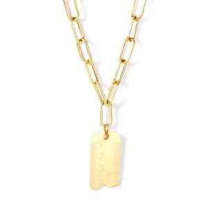 Collier pendentif règle créatif doré avec chaîne trombone en acier inoxydable