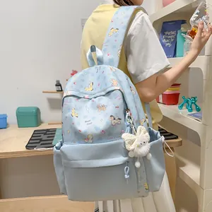 Sweet light blue cartoon pony backpack with butterfly plush pendant for students