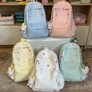 Collection of sweet aesthetic school backpacks in multiple pastel colors for teenage girls