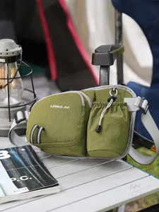 Professional olive green outdoor crossbody waist bag with bottle holder for camping