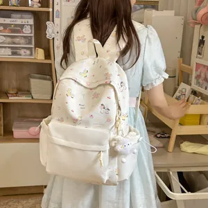 Kawaii Japanese style white backpack with cute pony patterns for teenage students