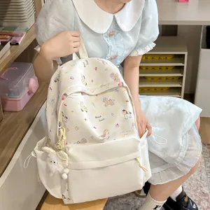 Japanese style cute cartoon pony print backpack for students shown in a lifestyle scene