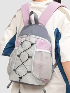 Mochila Casual de Nailon para Mujer al Aire Libre Bloque de Color Impermeable Mochila de Viaje Con Cordón Cruzado y Bolsillos de Malla para Adolescentes