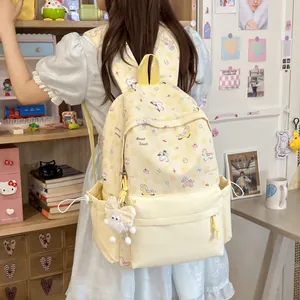 Yellow Japanese style cute cartoon school backpack for girls with sweet pony pattern