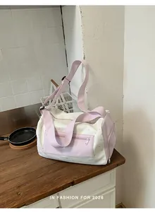 Detailed view of pink star pattern fitness bag with functional wet-dry separation pocket