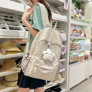 Korean style star pattern canvas backpack for girls in a lifestyle setting