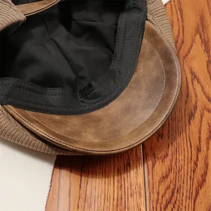 Close-up detail of the inner brim and soft lining of a vintage knitted forward hat