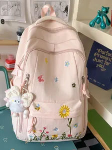 Zaino rosa in stile giapponese per ragazze con simpatici ricami di fiori e farfalle