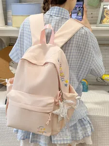Roze rugzak in Koreaanse stijl voor studenten met borduursel en sterren
